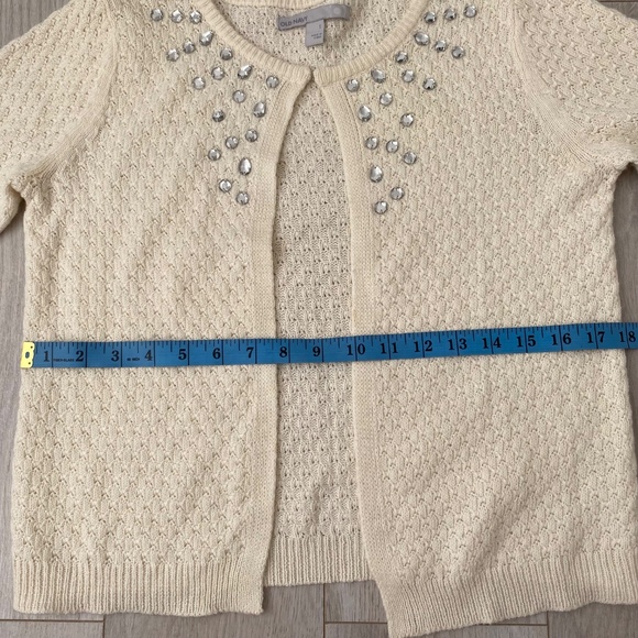 Ivory Open Front Cardigan Sweater with Embellished Rhinestone - Picture 6 of 10